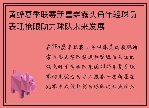 黄蜂夏季联赛新星崭露头角年轻球员表现抢眼助力球队未来发展